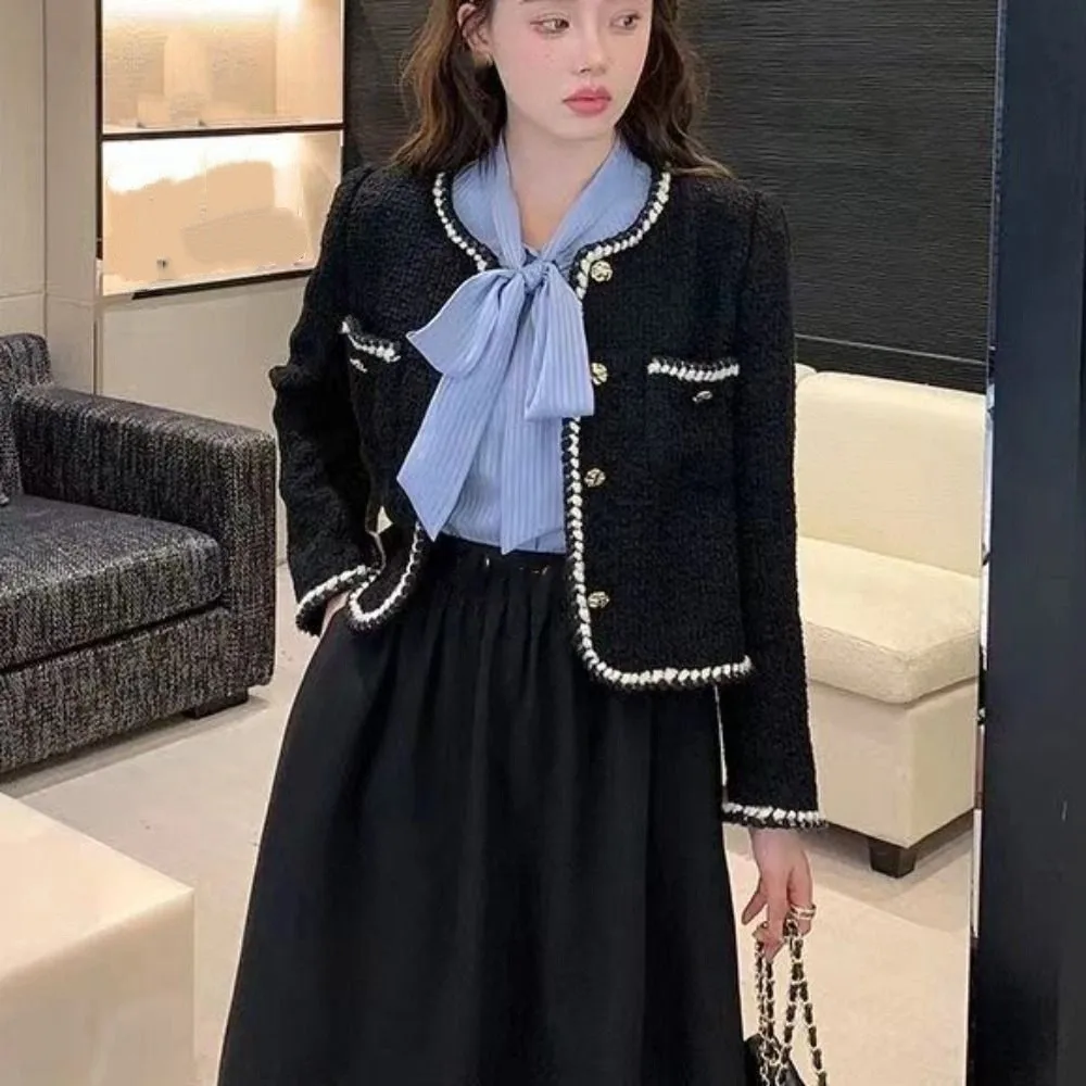 Classic Y2k Elegant Jacket Women Tweed Chic Vintage Coats Korean Outerwear Socialite Style Jacket Autumn/Winter