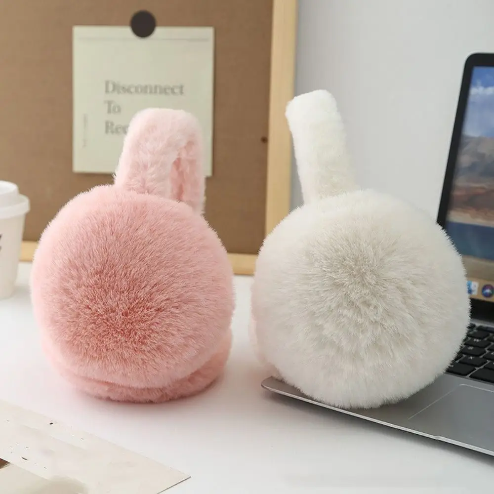 Orejeras de felpa de piel de imitación para niña, orejeras plegables de Color sólido para invierno, gruesas, a prueba de viento, plegables