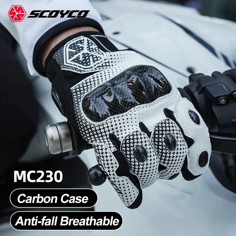 SCOYCO Motorcycle Gloves Carbon Fiber Protection Full Finger Motorbike Gloves Men Women Breathable Tear-resistant Biker Guantes