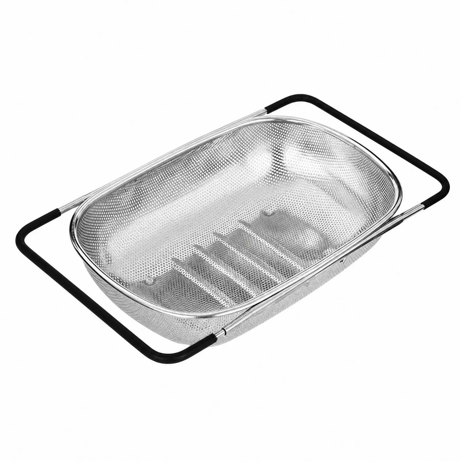 Rectangular Colander with Side Supports Adjustable Extendable Sink Colander Non-Slip Stainless Steel Drain Basket for Produce