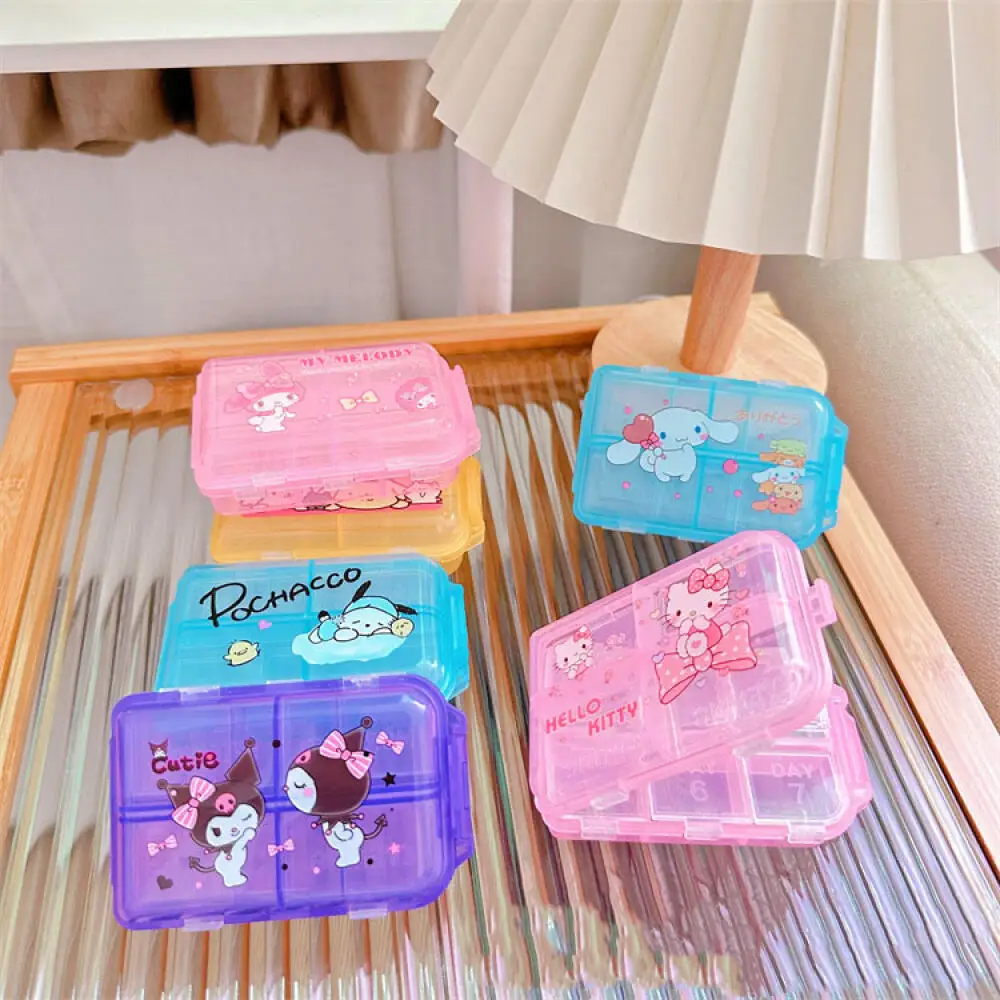 Sanrio Medicine Case Hello Kitty Kuromi Cinnamoroll Cartoon Mini Medicine Cases Portable Pill Storage Box Packing Box Accessorie