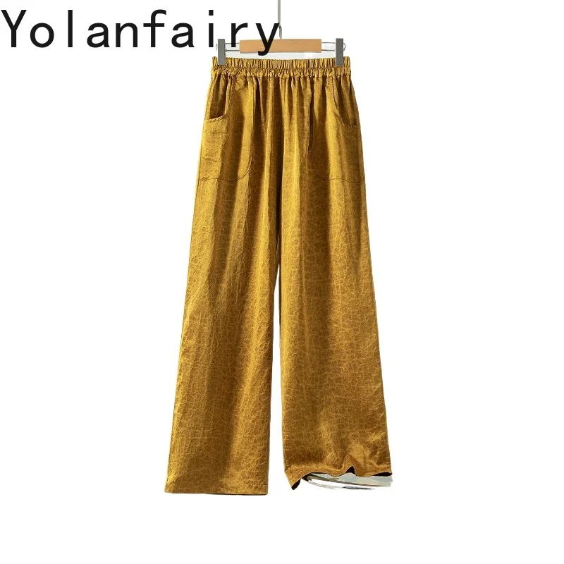 YOLANFAIRY Luxury 100% Natural Mulberry Silk Pants Women Clothing 2026 Xiangyunsha Satin Trousers Woman Elegant Pants Reversible