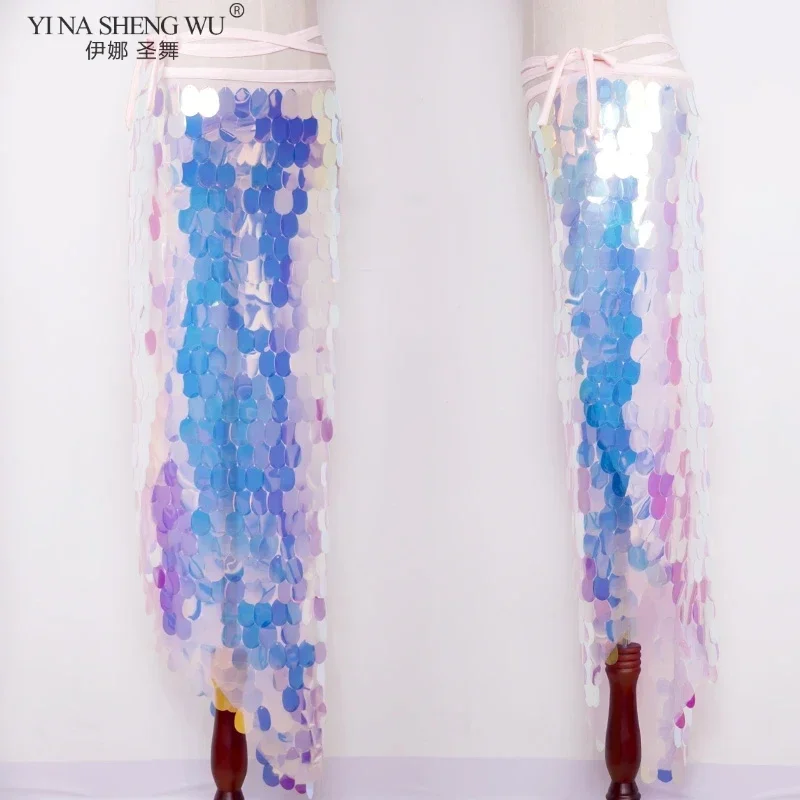 4 ألوان ملابس رقص البطن طويل وشاح الورك سيدة الرقص الشرقي وشاح الورك حزام للف الوسط الترتر مقياس السمك اكسسوارات Dancewear النساء #5