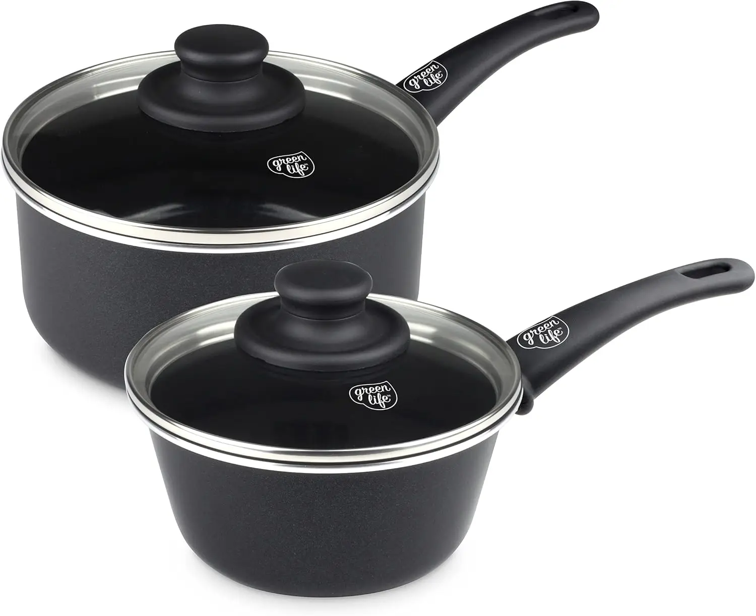 

Soft Grip 1QT and 2QT Saucepan Set, Healthy Ceramic Nonstick, Non Toxic PFAS & PFOA-Free, Dishwasher Safe, Glass Lids, S