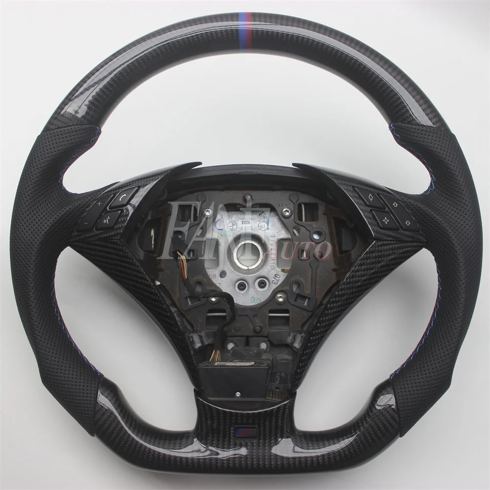 Replacement Real Carbon Fiber Steering Wheel with Leather for BMW M5 E60 E61 5 Series 2003-2010