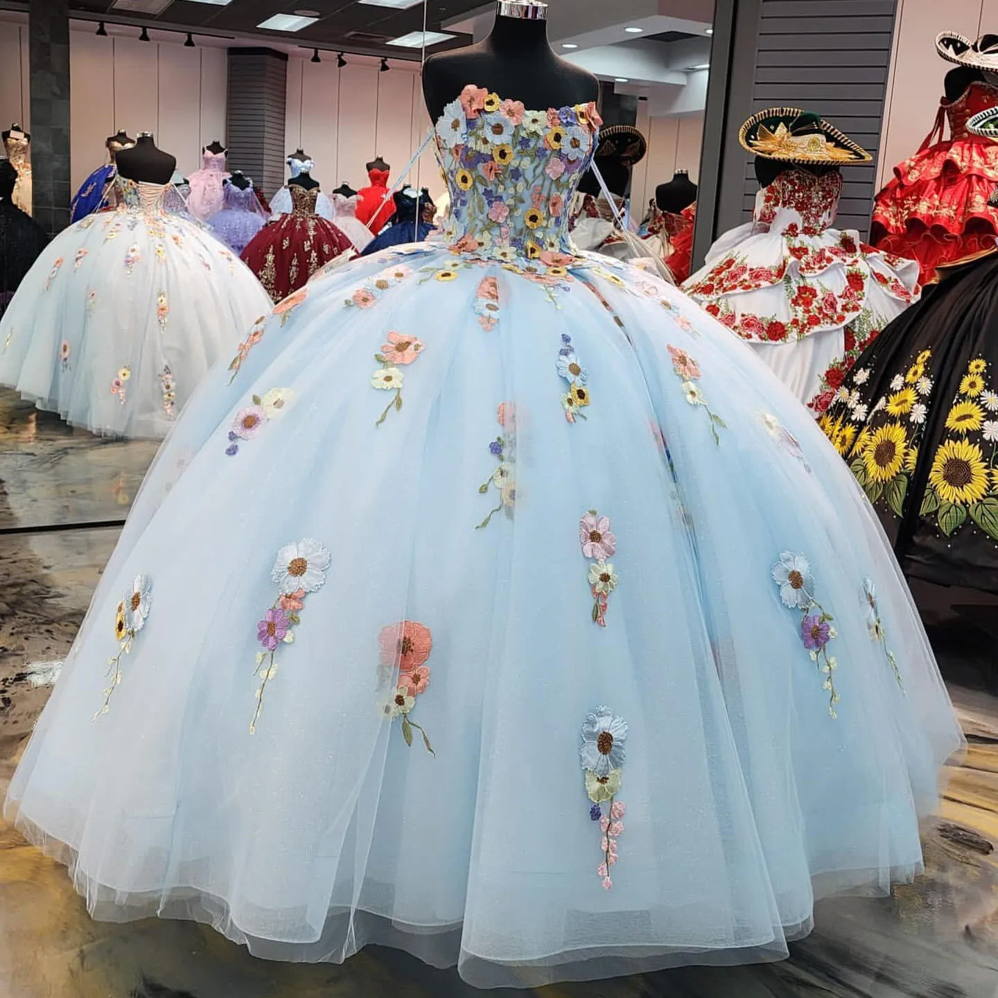 Vestidos De Quinceañera con apliques De flores para niña, Vestidos De Quinceañera, azul claro, dulce 16, 2024