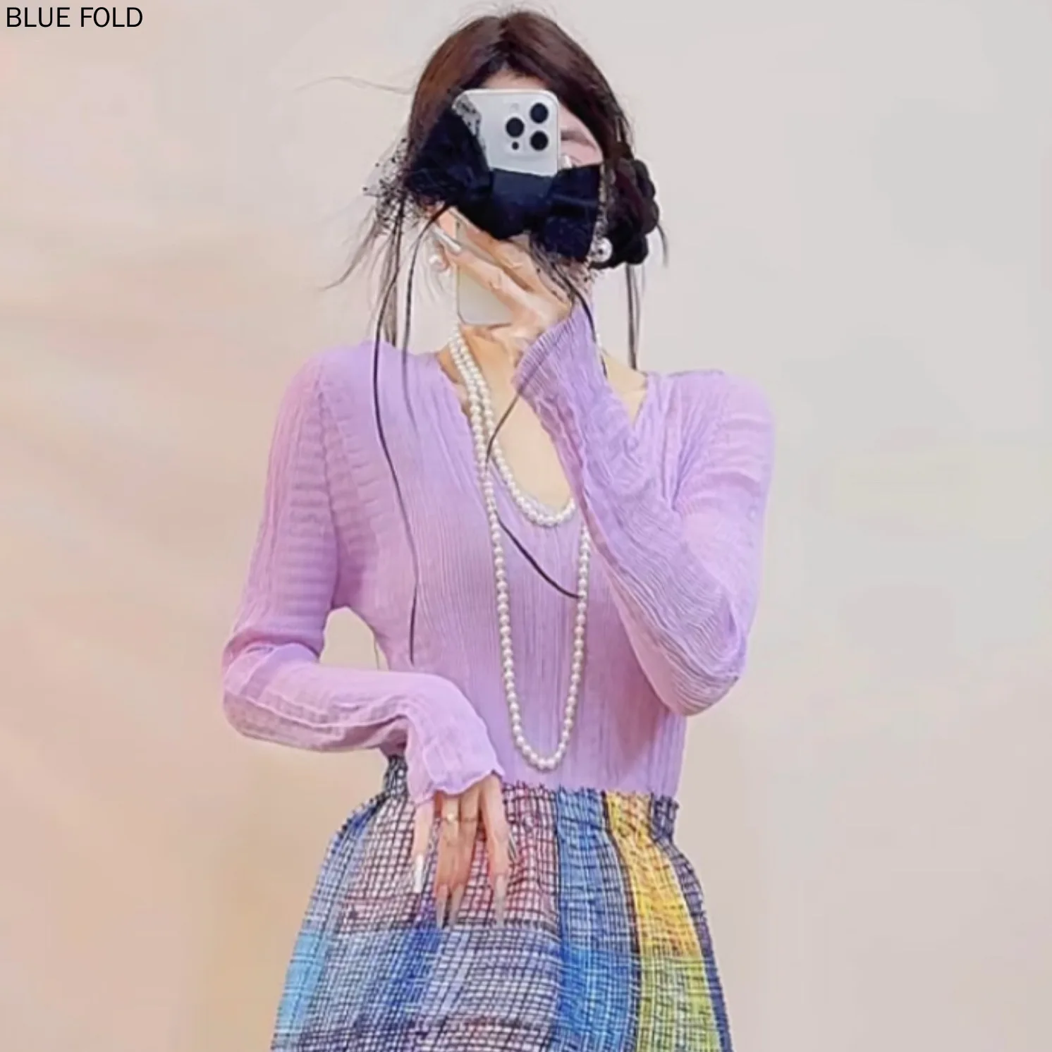 Miyake-Jersey plisado con protección solar para mujer, Top ligero con diseño plisado con cordones, novedad de primavera/verano