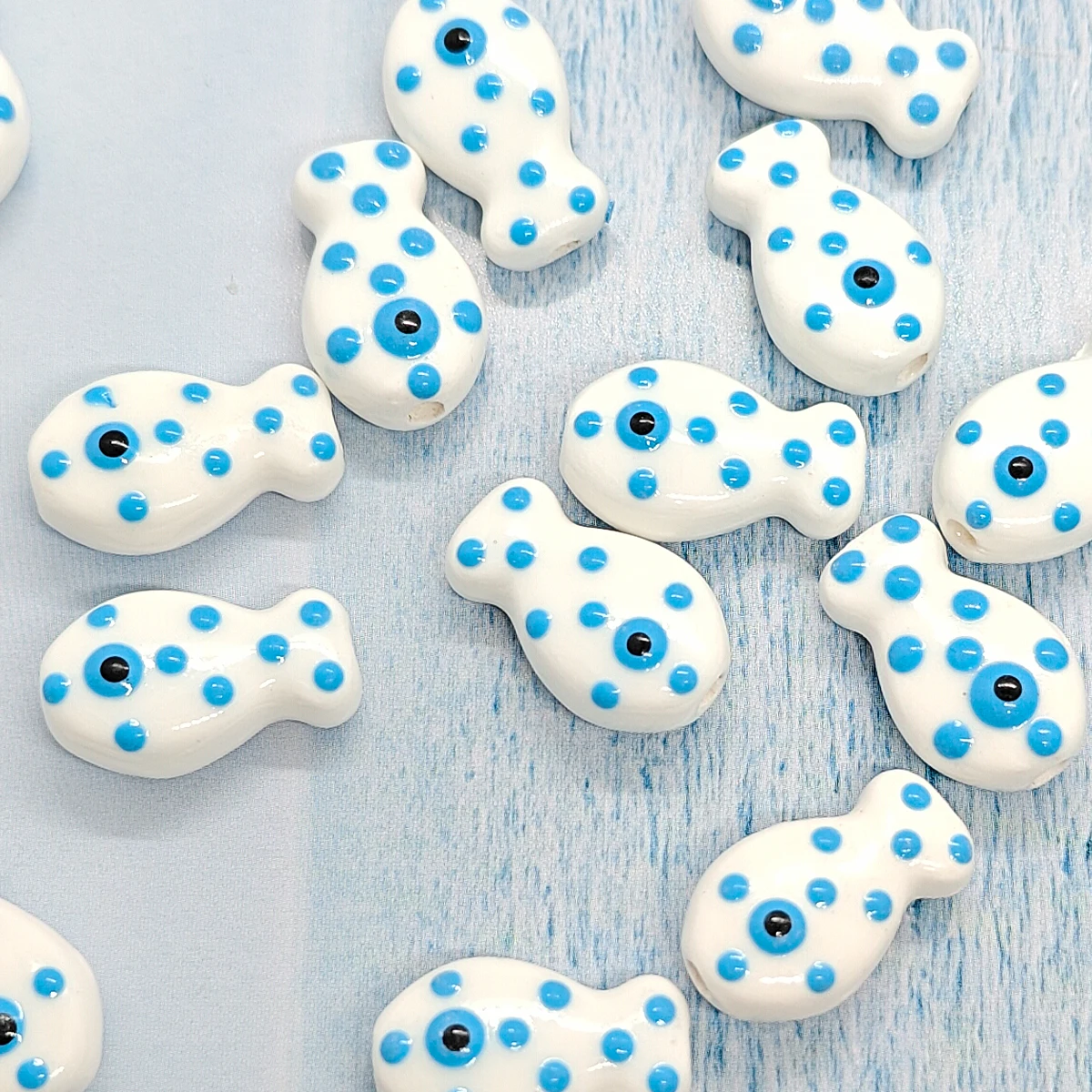 Evil Eye Fish Ceramic Beads 20mm White Protective Fish Charms 4pcs 8pcs for DIY Jewelry Making Bracelet Necklace Gift