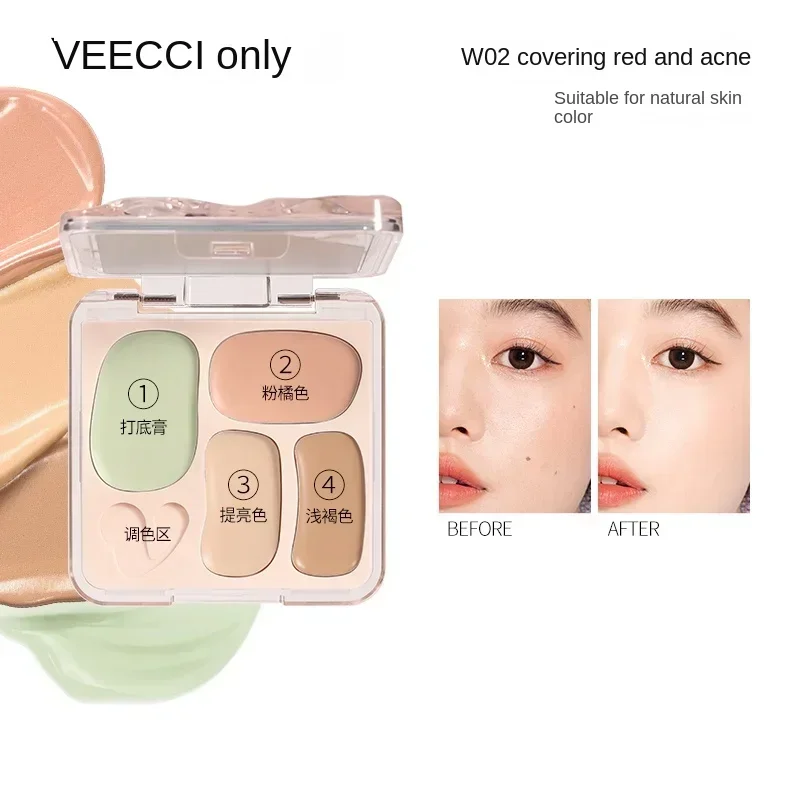 Veecci Vier Kleuren Concealer Palet Verbergen Donkere Oogcirkels En Puistjes Langdurige Hydraterende Concealer Crème