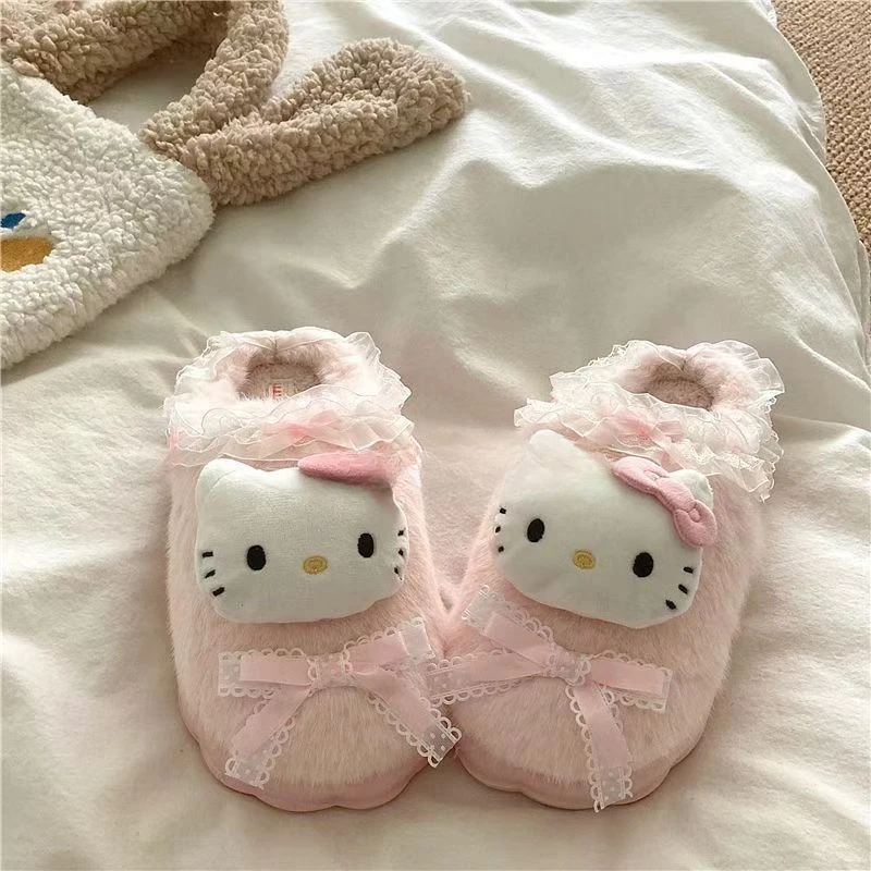 

Miniso Hello Kittiy плюшевые тапочки Kuromi Melody студенческие осенне-зимние домашние хлопковые тапочки для спальни, домашние плюшевые тапочки для взрослых