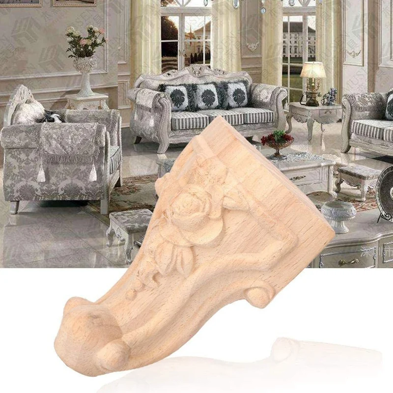 4 Pcs Furniture Legs European Style Cabinet Legs Wood Carved Table Foot Sofa Feet (15X6cm)