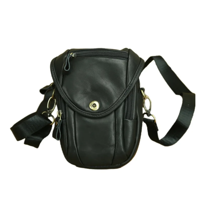 LD-Men's Top Layer Cowhide Casual Shoulder Bag, Retro Soft Leather Wearable Waist Belt Small Backpack