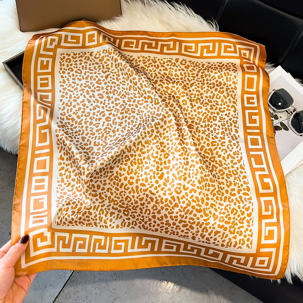 

Fashionable Thin Square Scarf for Women Spring Summer Autumn Shirt Neck Protection Air Stewardess Style 70x70cm Polyester