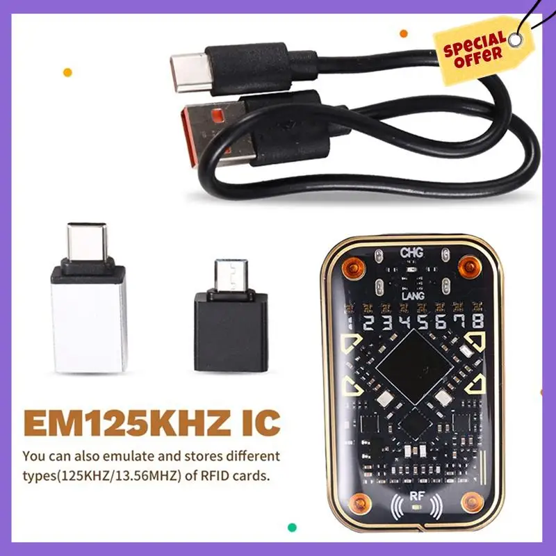 

-A96Z Chameleon Ultra V2.0 RFID Смарт-чип-эмулятор 125 кГц 13,56 МГц Декодирование карт NFC Дубликатор + 3 брелока UID/карта