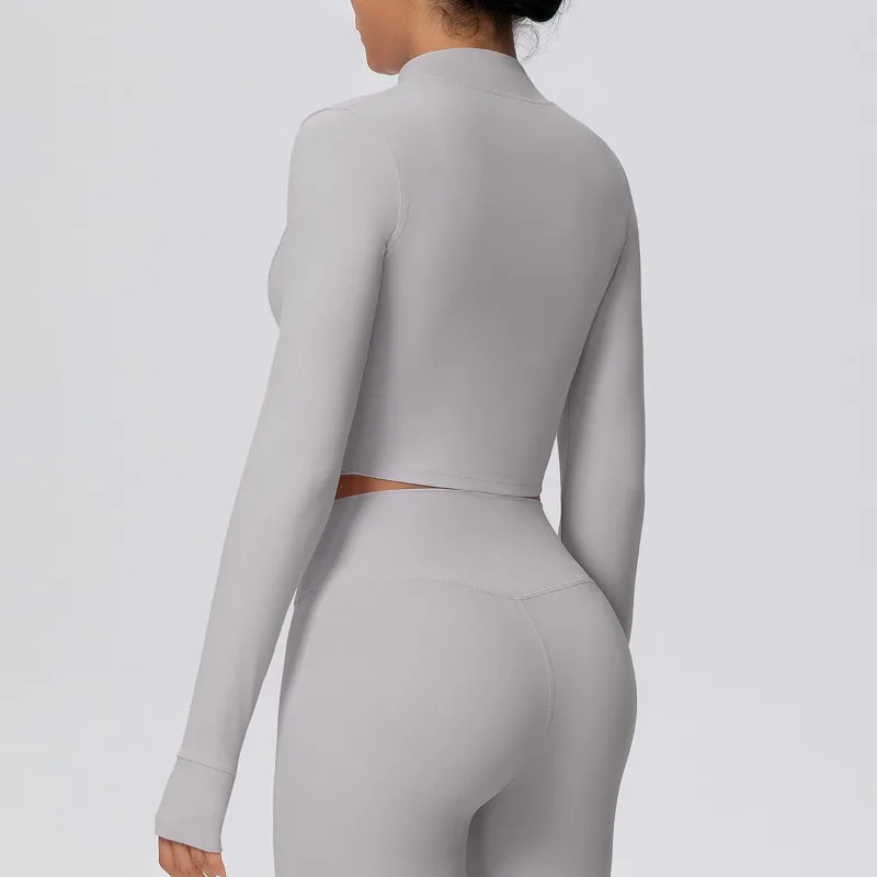 

Женское пальто для йоги, однотонное пальто с начесом на молнии, короткая куртка с длинными рукавами, одежда для йоги, спортивный топ для бега, фитнеса, йоги