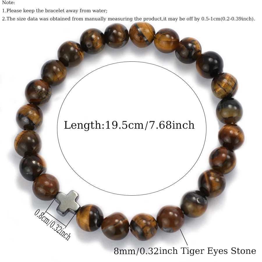 أنيق الرجال الملابس والاكسسوارات سوار عيون النمر الطبيعي الهيماتيت Howlite حجر الصليب الخرز سوار أوم الديكور اليومي #3