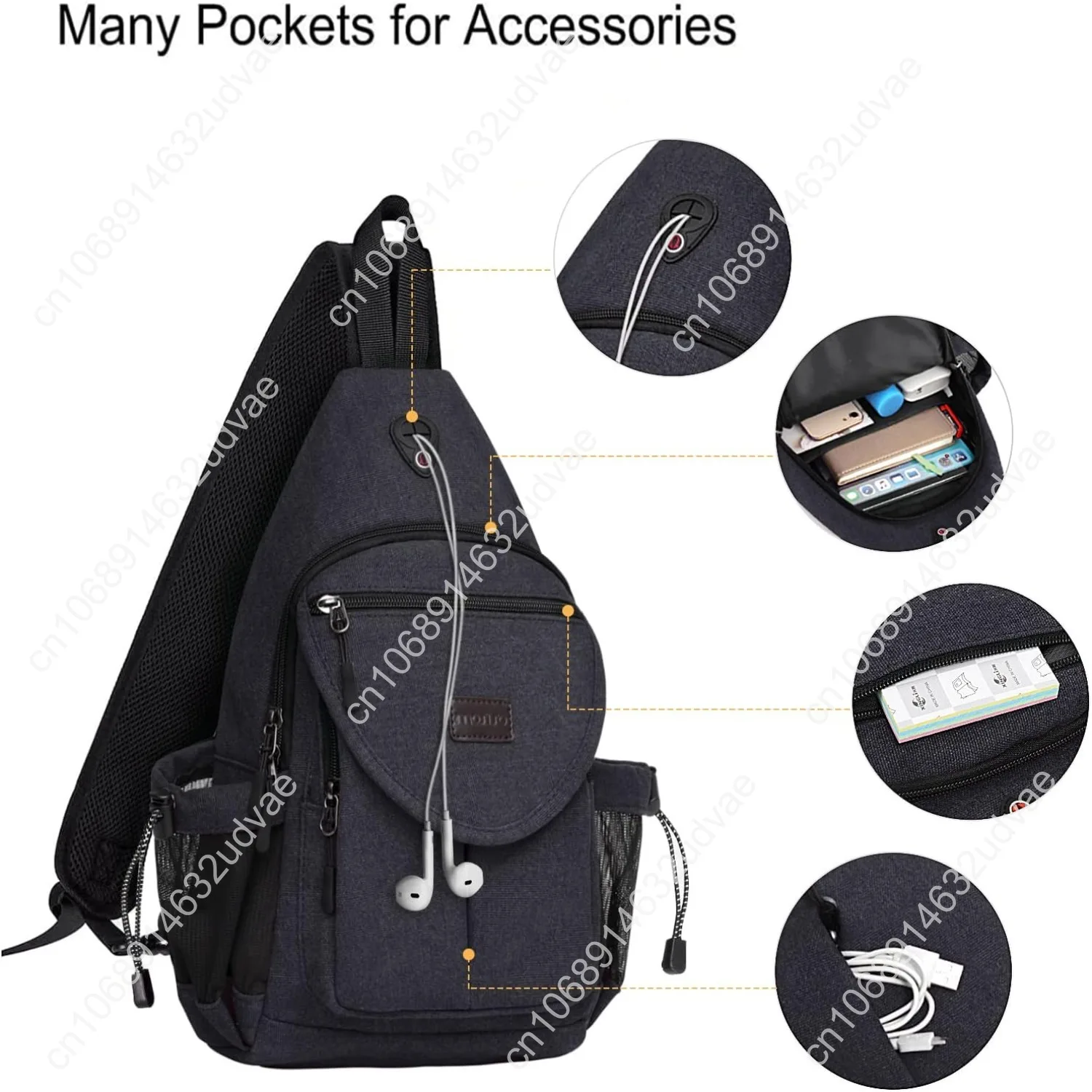 Sling Backpack,Canvas Crossbody Hiking Daypack Bag with Anti-theft Pocket