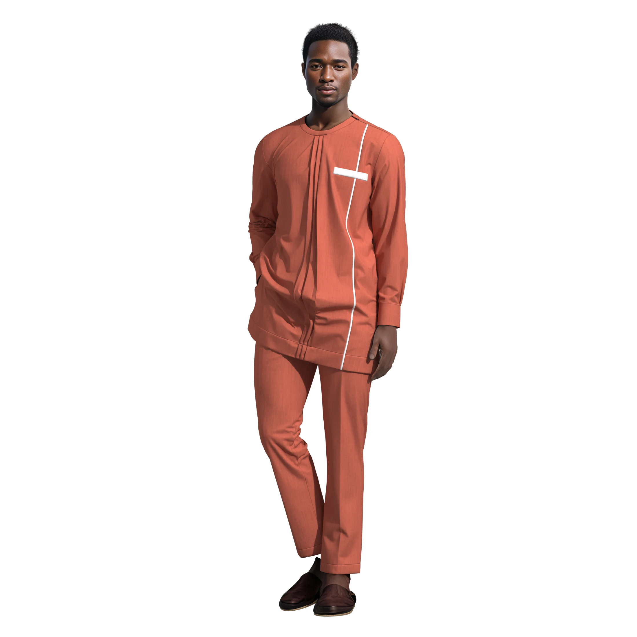 

African Fashion O-neck Top and Trouser Men's Outfit Clothing Dashiki Shirt Pant Man Sets Wedding Wear Customized WYN2297