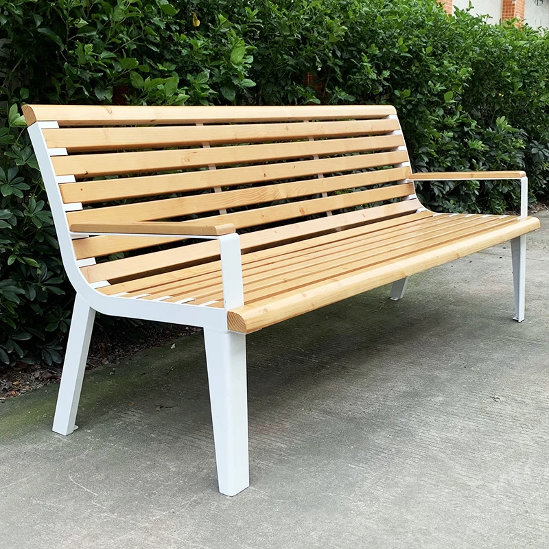 

Modern Metal Wooden Bench with Armrest Backrest Park Long Bench Chair Street Furniture Outside Waiting Chairs Seatspromote sales