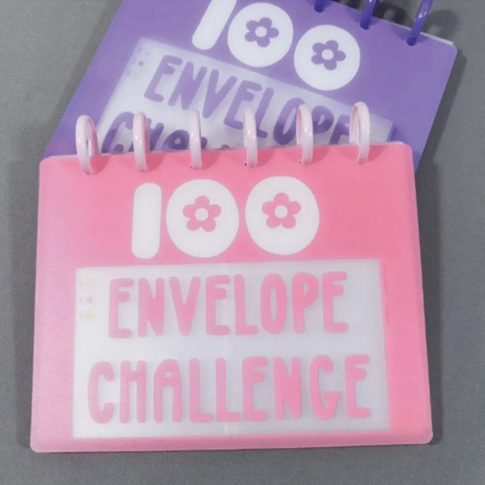 

Waterproof 100 Day Challenge Budget Binder Creative PVC 100 Envelope Challenge Notebook Durable Pink/Purple Money Organizer