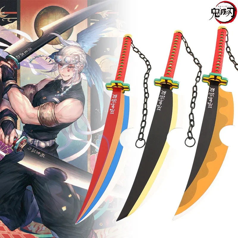 

80 см Demon Slayer Uzui Sword Аниме Kimetsu No Yaiba Uzui Tengen Косплей Опора Ниндзя Нож Японская Катана Самурай Сабля Игрушка Подарок