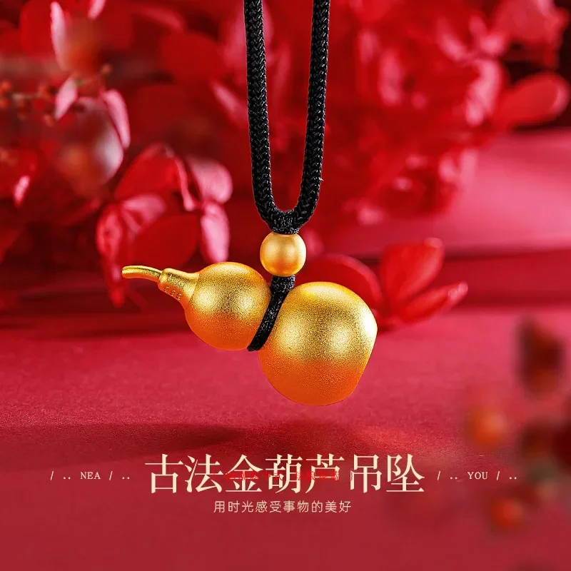 9999 Real Gold 24K New Chinese Fulu Ancient Gourd Pendant Ancient Gold Gourd Necklace