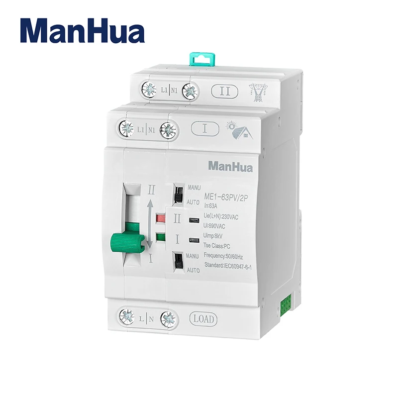 ManHua ME1-63PV/2P 63A 230VAC Photovoltaic Automatic Transfer Switch For Solar Photovoltaic DC Power And City AC Power