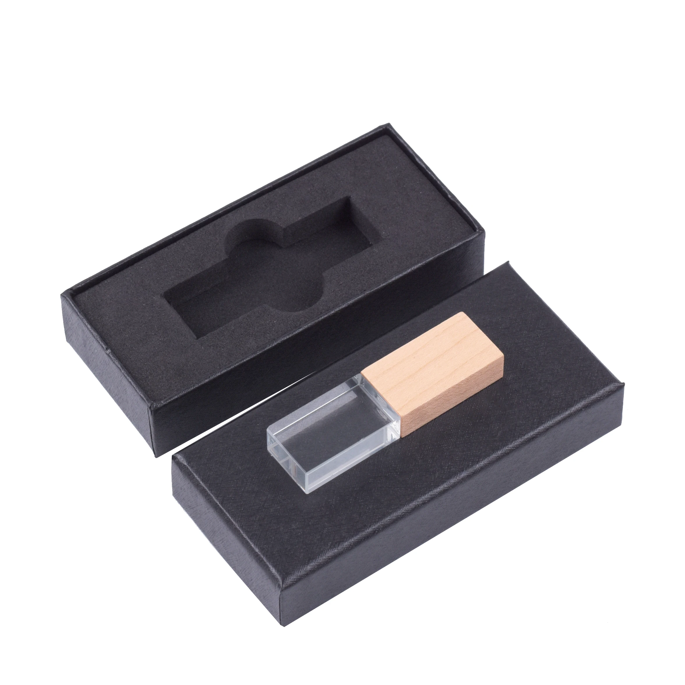 Wooden Crystal USB Flash Drive 128GB Free Custom Logo Memory Stick 64GB LED Pen Drive 32GB Wedding Gift USB Stick 16GB With Box