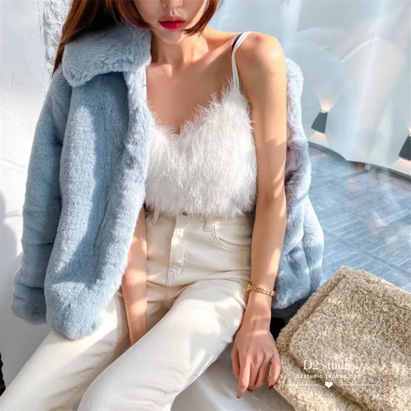 2024 New Imitation Rabbit Fur Short Coat Mink Fur Short Lapel Fashion High Quality Fluffy Furry Artifical Soft Fur Female Jacket