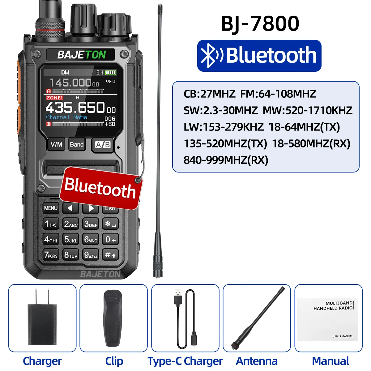 BAJETON BJ-7800トランシーバー 長距離 SW MW LW AM SSB CB 10W