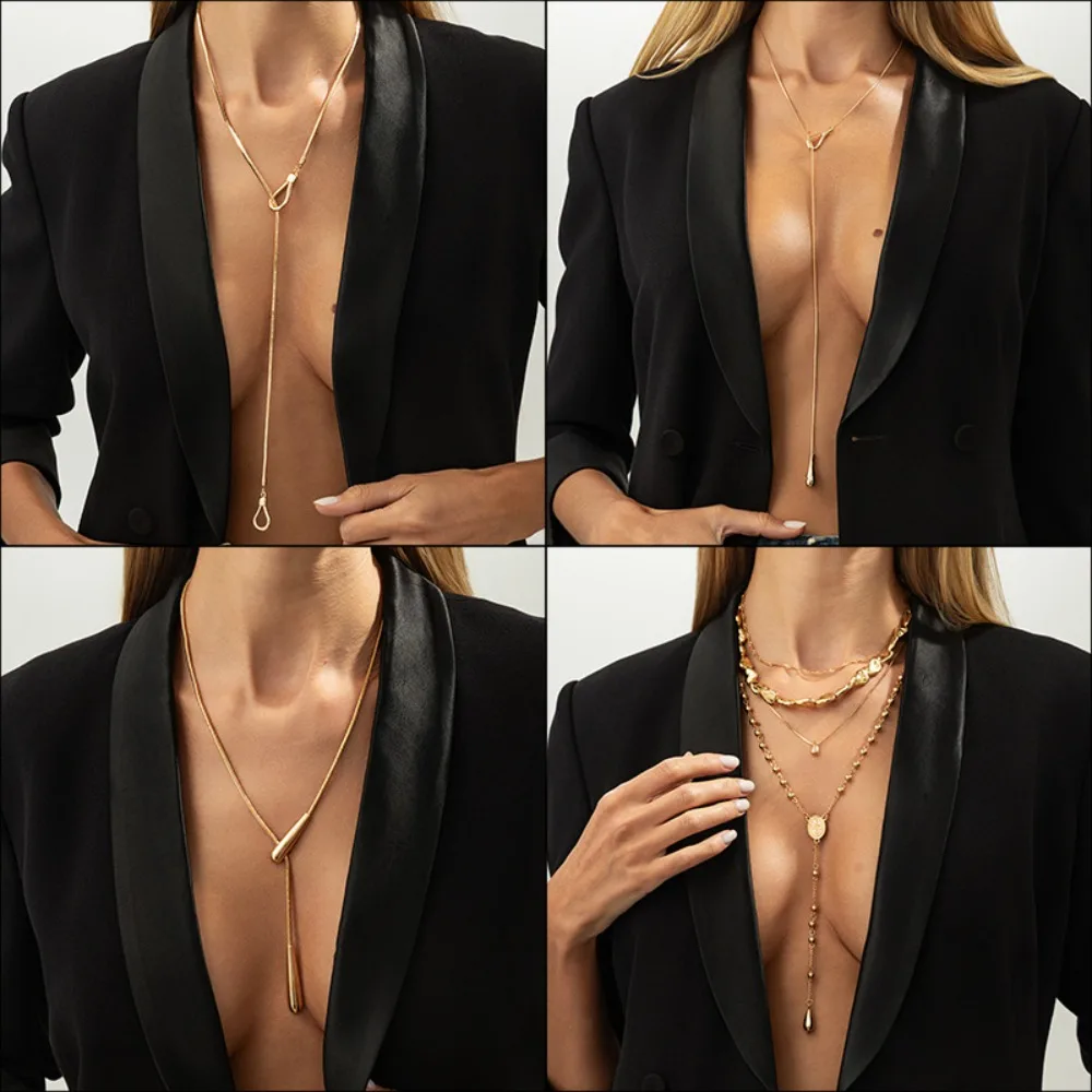 Minimalism Personality Design Geometry Long Pull Tassel Necklace for Women Multi-style Sexy Fashion Collar Chain Jewelry Gifts
