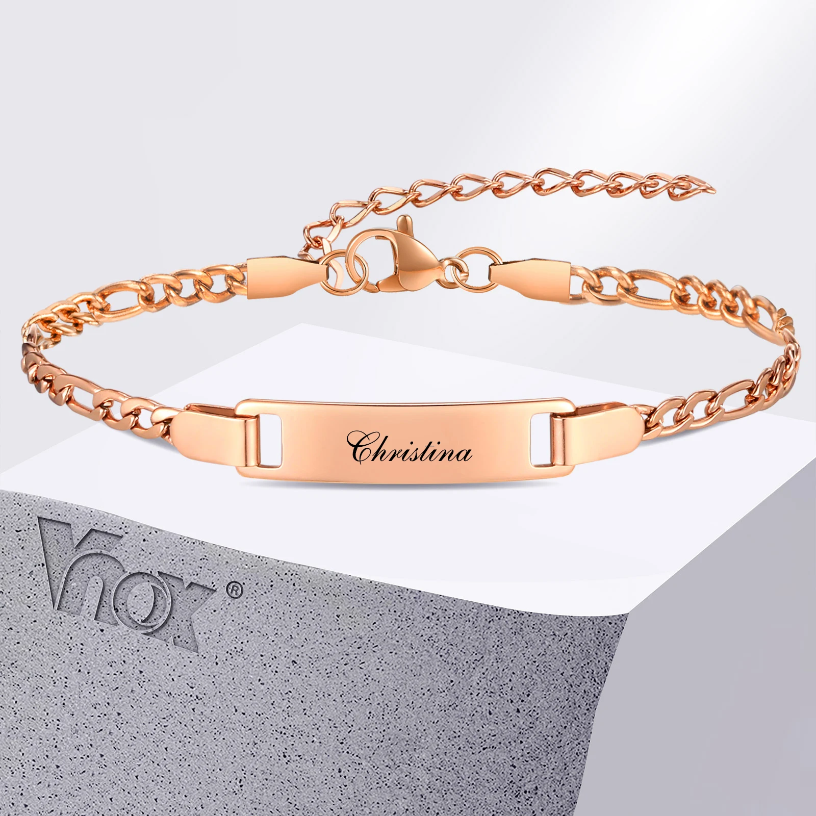 Vnox-pulsera de acero inoxidable con nombre personalizado para mujer, brazalete de cadena ajustable, antialérgico, regalo de joyería