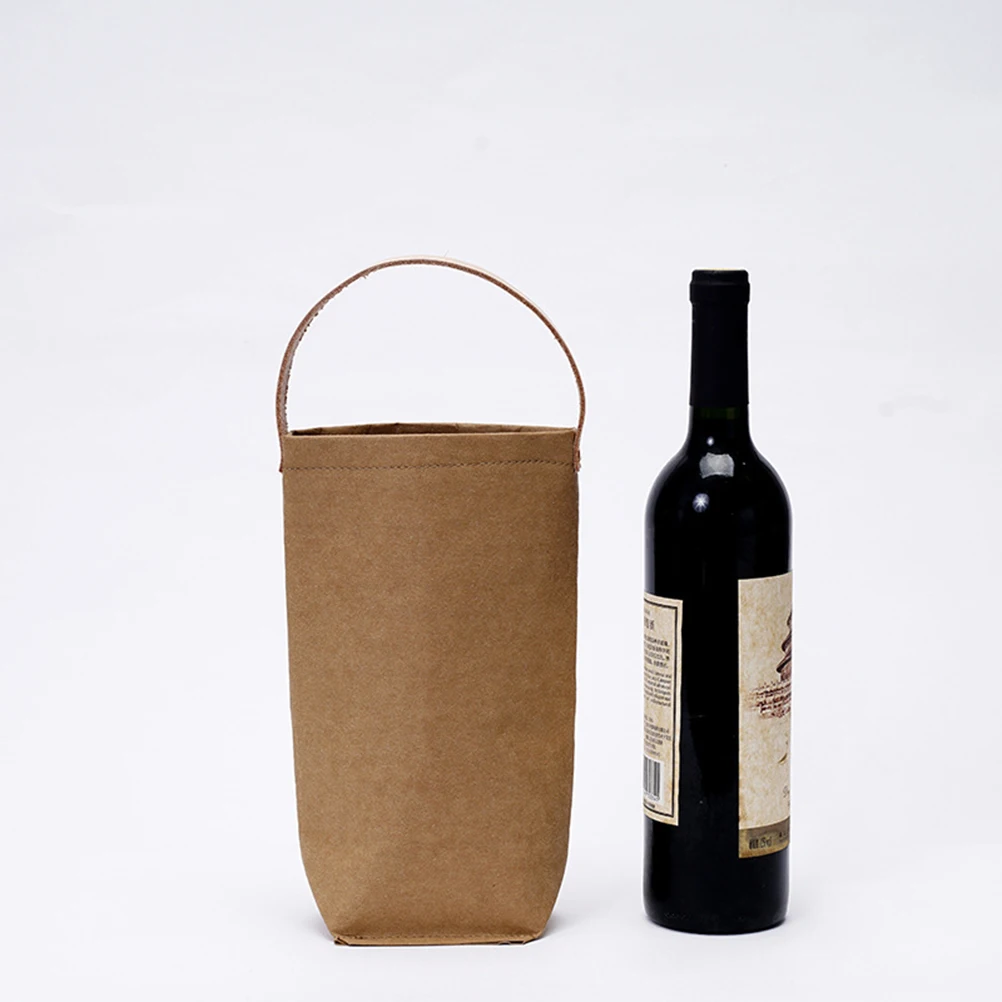 

Waterproof Kraft Paper Red Bag Gift Bag Reusable Bottle Carrier Wine Tote Bags For Party Packaging Wine Handbag Carrier