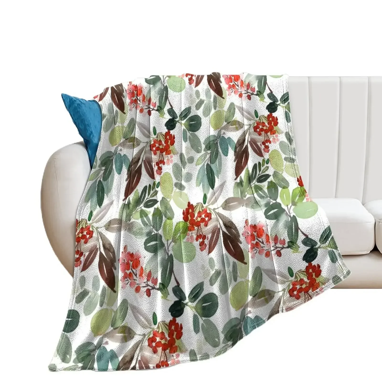 

Watercolour Rowan Berries Throw Blanket Sofa Decorative Sofas Blankets