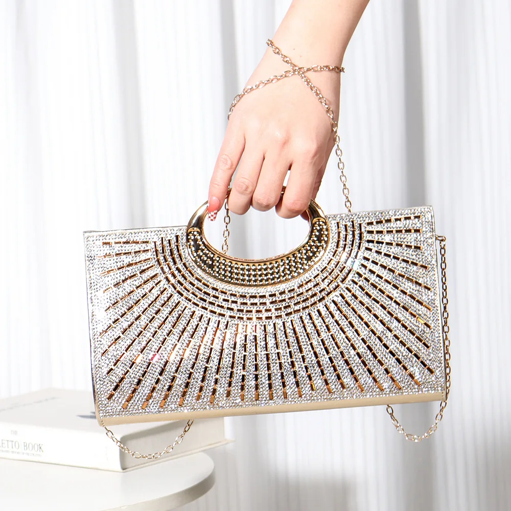 Luxury Shining Diamond Prom Evening Bags For Women Gold Silver Black Small Clutch Metal Chain Shoulder Bag Party Bridal Handbags