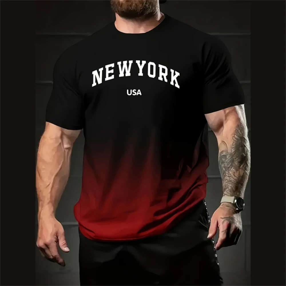 

Gradient Men's T-Shirt New York 3d Print Short Sleeve Tee Fashion Casual Streetwear Men Pullover Simple Oversize T-Shirt For Men