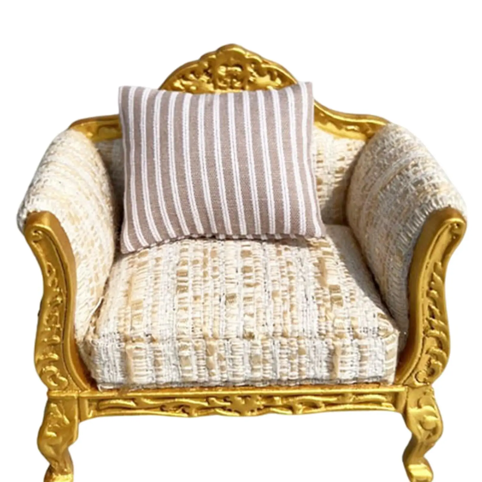 Divano in legno in miniatura Accessori per casa delle bambole dorati Giochi di finzione decorativi per casa delle bambole