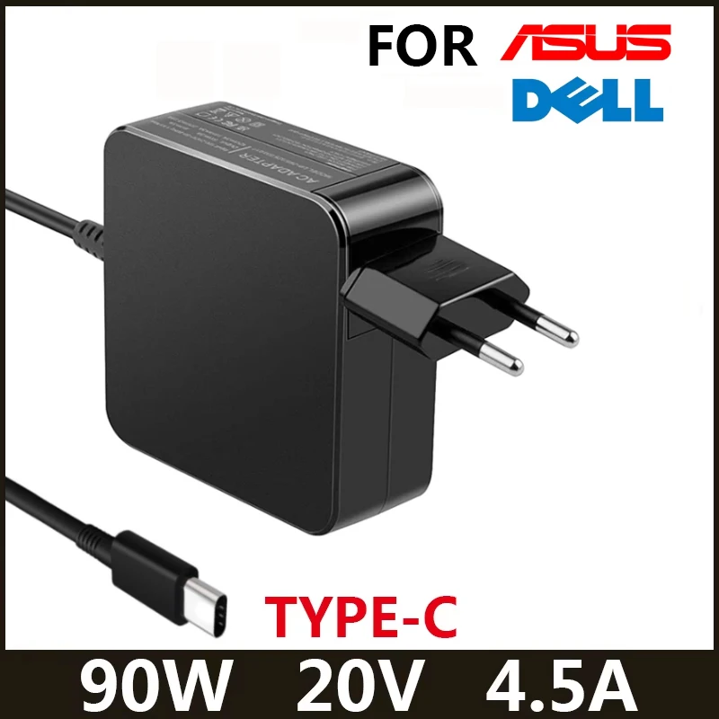 20V 4.5A 90W USB Type C Laptop Adapter Charger for Macbook Pro Air DELL Latitude Lenovo Yoga ASUS Huawei Notebook Power Supply