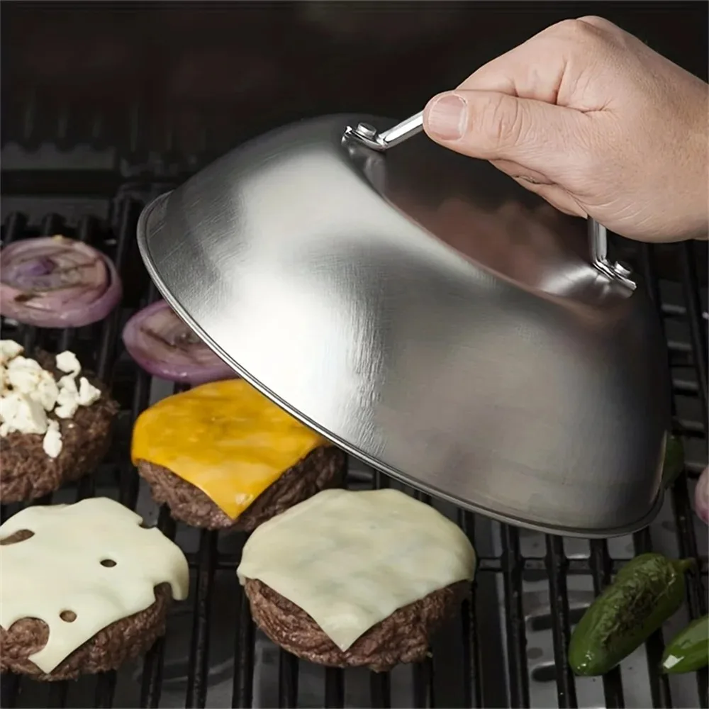 

Stainless Steel Burger Cover Frying Pan Covers Cheese Melting Dome Sandwiches Steak Round Pot Lids Cover Barbecue Burgers