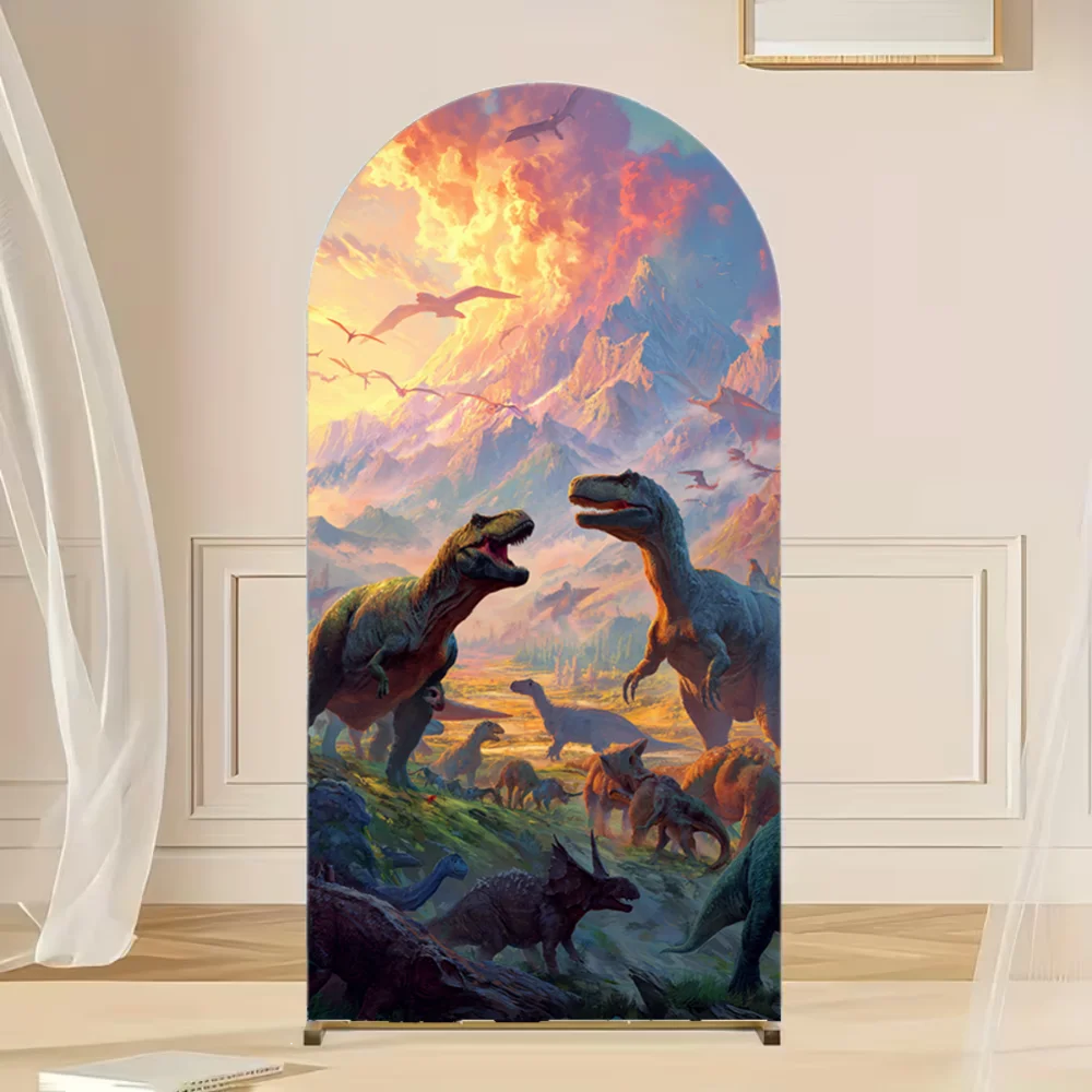 

Custom 2-Sided Dinosaur Theme Tropical Jungle Boy Birthday Party Baby Shower Cover Chiara Arch Background Decor Backdrop