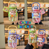 500ml Crayon Shin-chan Cartoon Water Cup Anime Women Portable Plastic Water Bottle Girls Cute Straw Cup Kids Travel Sport Cup