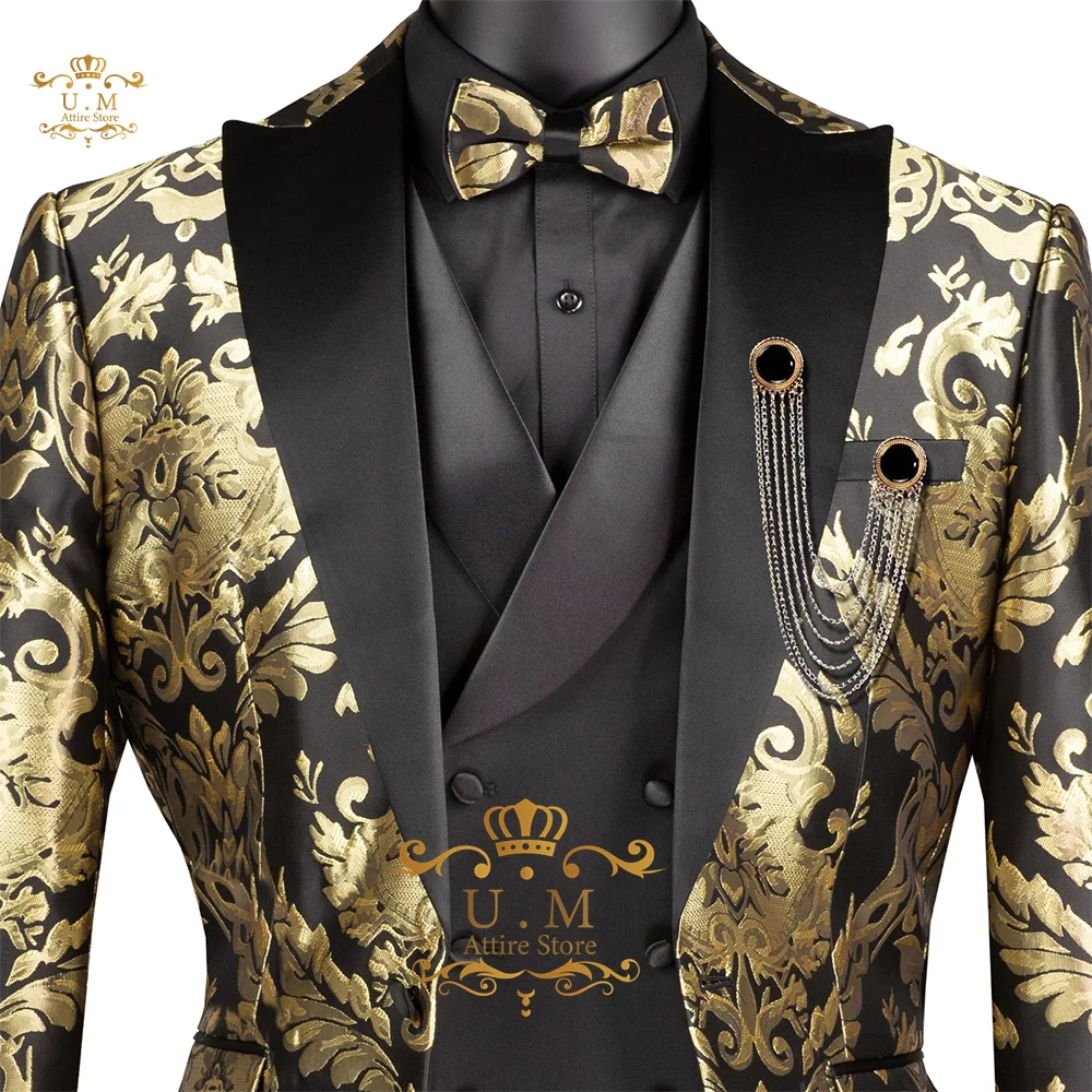 الفاخرة الجاكار الأولاد دعوى 3 قطعة مجموعة الذهب الأسود السترة صدرية السراويل مصممة خصيصا صالح لحفل الزفاف Pageboy حفلة موسيقية الاطفال سهرة #3