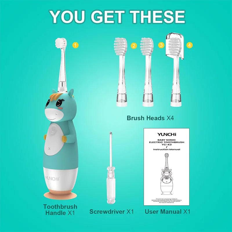K3 Unicorn Cartoon Kids Electric Toothbrush Soft Bristle Sonic Vibration IPX7 Waterproof Oral Care Tooth Brush For Ages 3-12