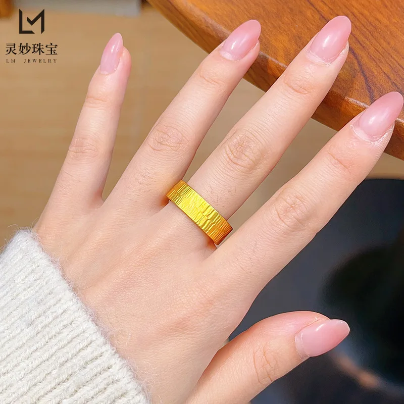 

Кольцо унисекс из 24-каратного золота (AU999) со старинной корой | Кованая грубая кора с приподнятыми складками