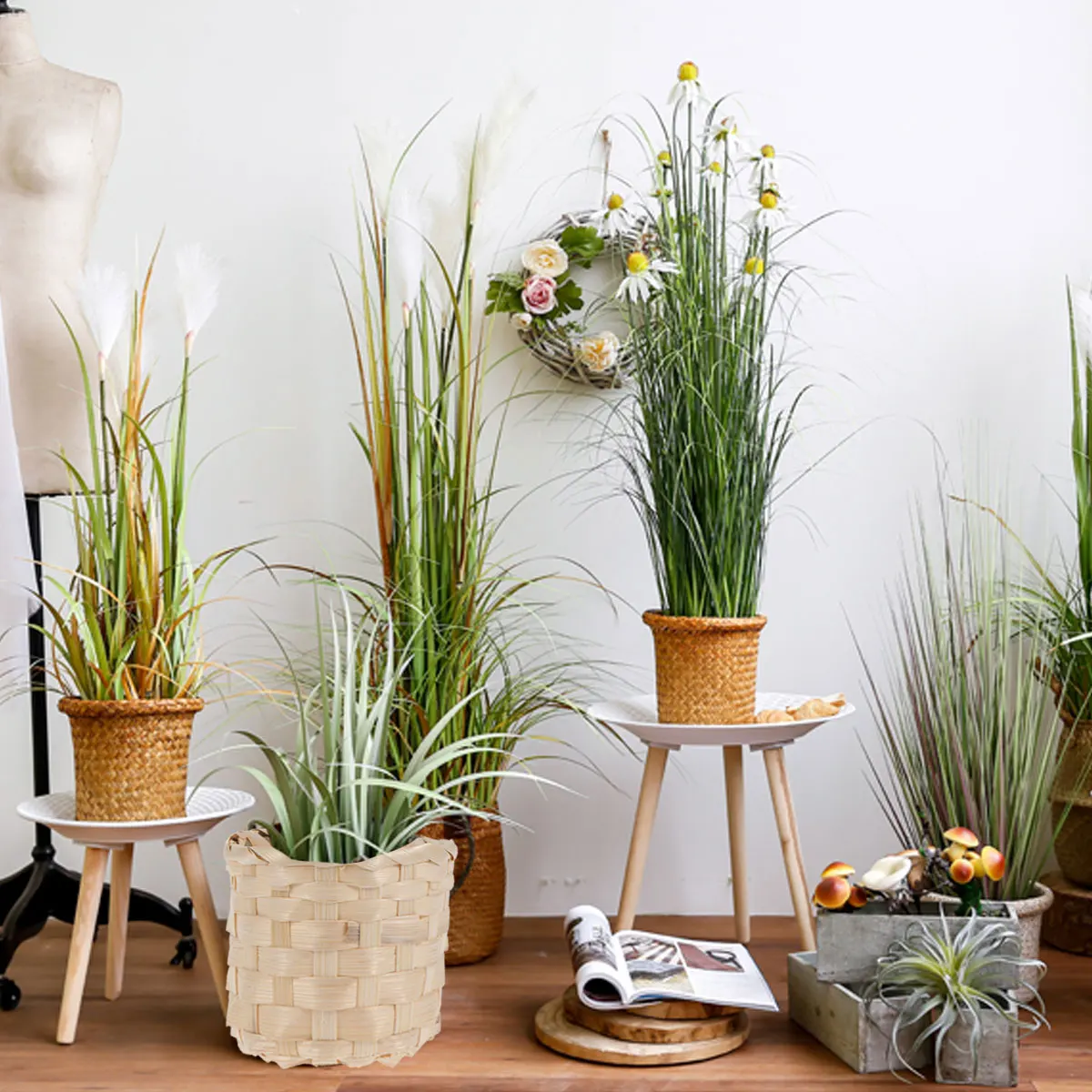 

Bamboo Flower Basket Storage Baskets Weave Desktop Handmade Bins Premium Material Patio Garden Balcony Room Bedroom