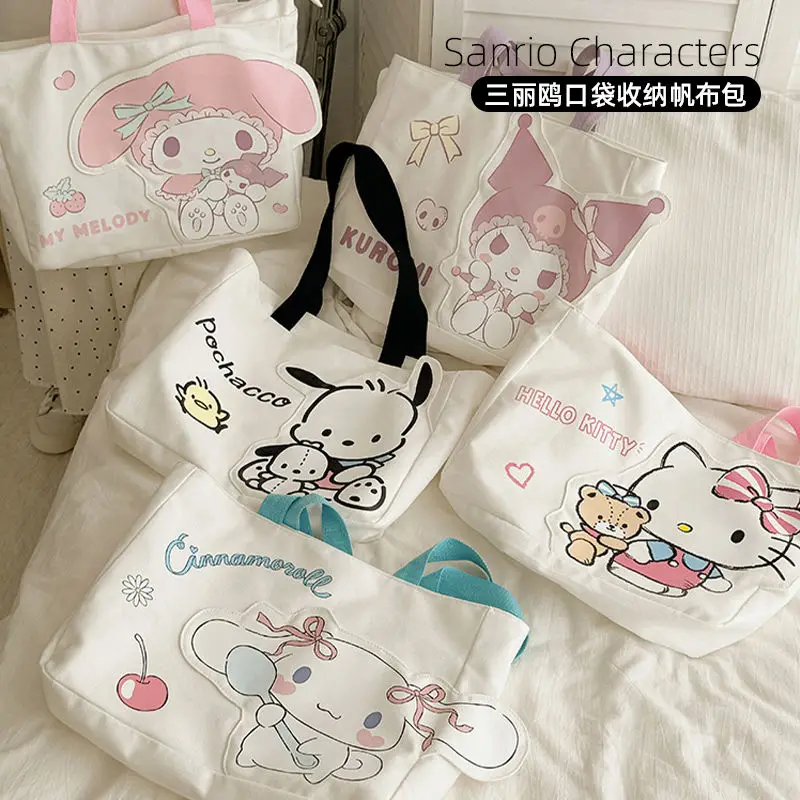 Sanrio Anime Hello Kitty Cartoon Canvas Shoulder Bag, Portátil, Japonês, Leve, Grande Capacidade, Compras, Viagem, Presente