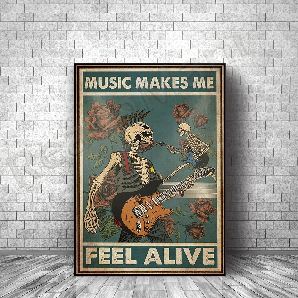 Affiche murale rétro avec tête de mort pour les amateurs de musique, art, cadeau