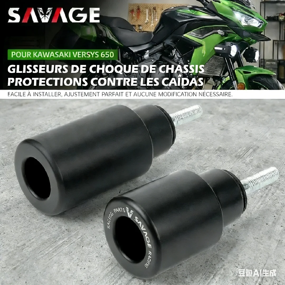 SAVAGE GLISSEURS DE CHÂSSIS ANTI-CHOC ROBUSTES POUR KAWASAKI KLE 650 Versys 2015-2024 - ACCESSOIRES DE MOTO GARDE-CARÉNAGE ET GARDE-MOTEUR