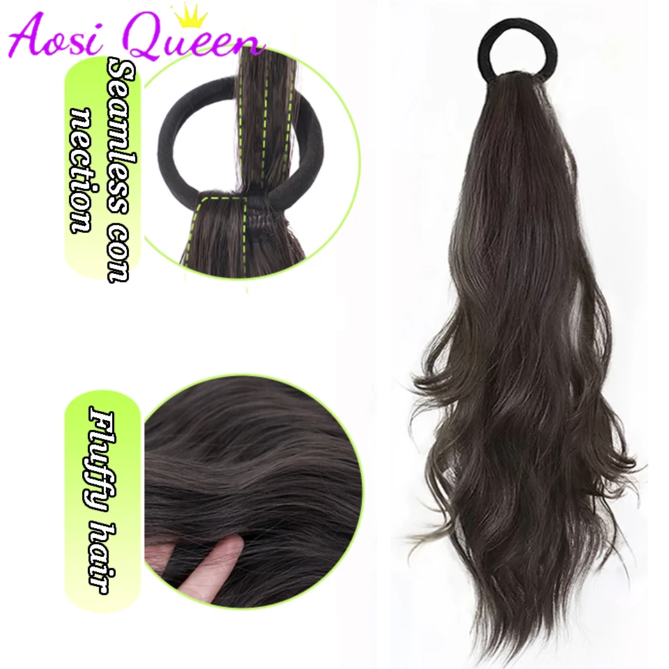 AOSI Synthetic Wig Ponytail Women's Long Hair Sweet And Cool Elastic Band With Strap Low Tie Natural Lightly Curly Ponytail