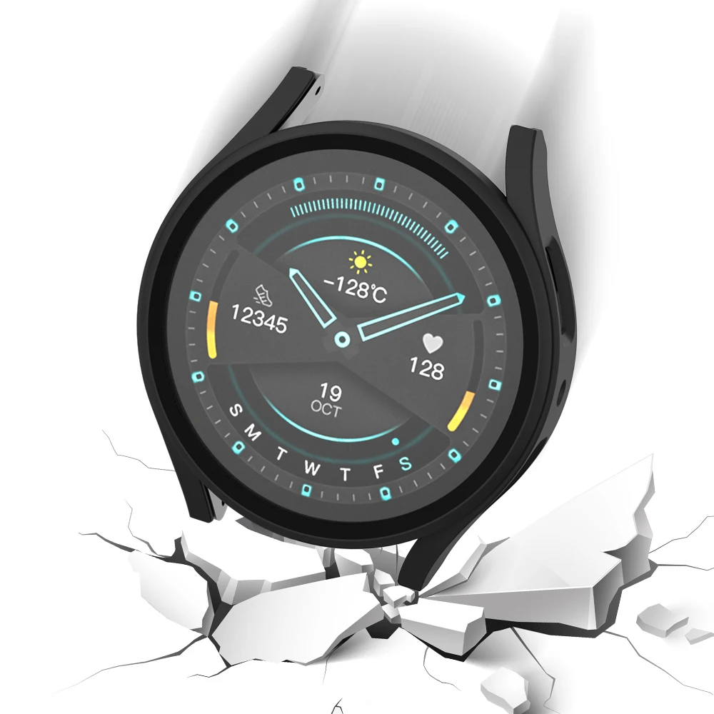 Para Samsung Galaxy Watch7 44mm Capa fosca com filme de tela de vidro temperado Capa dura para relógio de PC - Preto